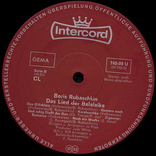 Boris Rubaschkin Das Lied Der Balalaika 1970 (LP).  