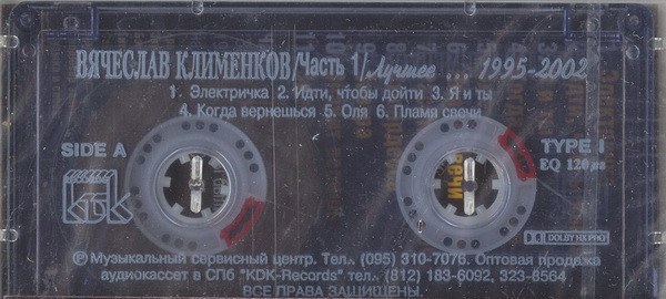 Вячеслав Клименков Лучшее 1995-2002 Часть 1 2003 (MC). Аудиокассета