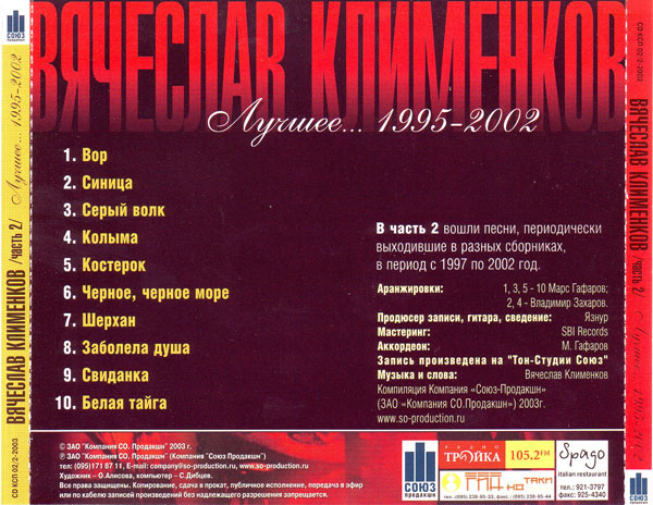 Вячеслав Клименков Лучшее 1995-2002 Часть 2 2003 (CD)