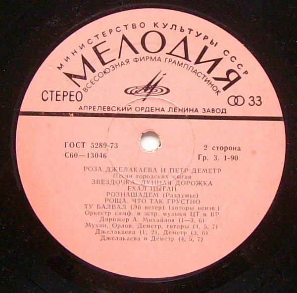 Петр Деметр Народные, городские, современные цыганские песни 1980 Виниловая пластинка. (LP)
