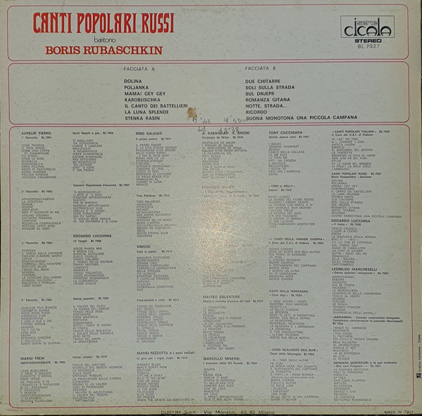   Canti Popolari Russi 1973 (LP).  