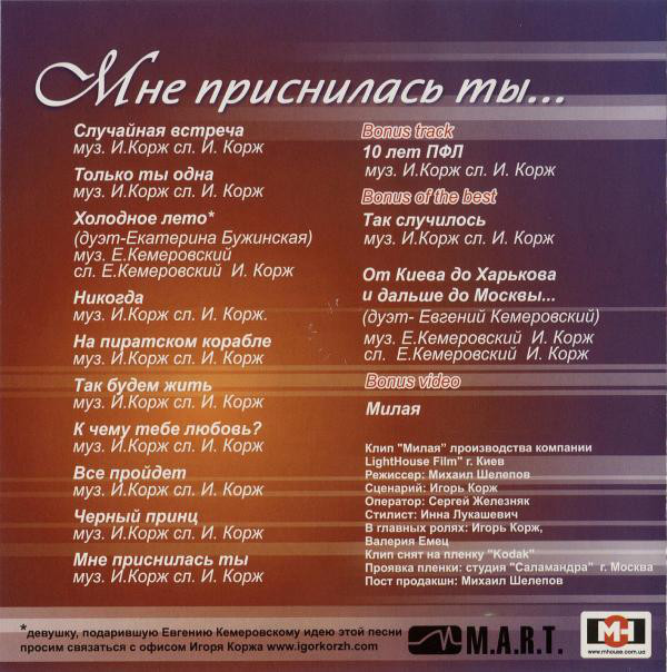 Игорь Корж Мне приснилась ты 2007 (CD)