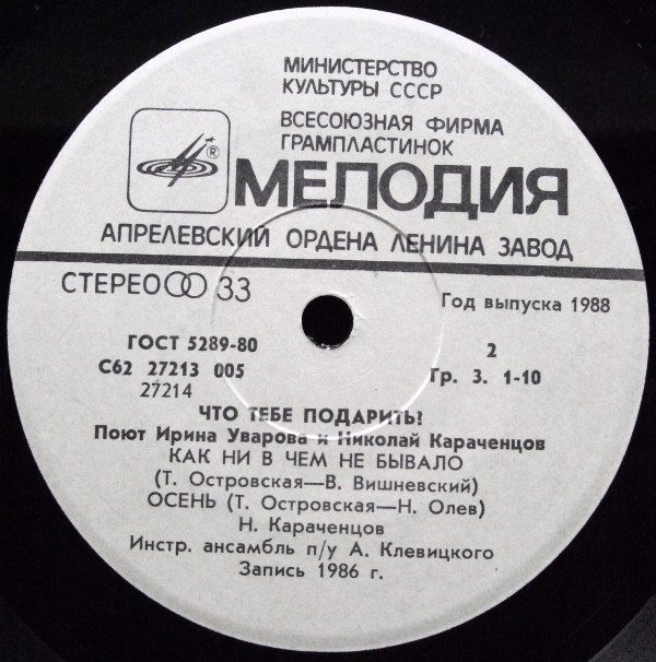 Николай Караченцов Что тебе подарить? 1988 Виниловая пластинка (EP)